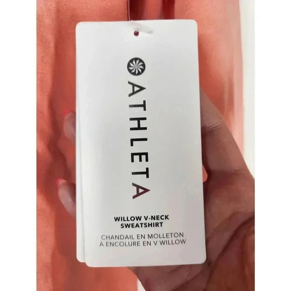 Athleta Willow V Neck Sweatshirt Orange Salmon Size Small New With Tags - Picture 4 of 6